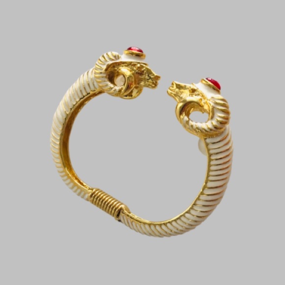 Kenneth Jay Lane enameled Ram Head spring-style Bangle Bracelet - Picture 4 of 8